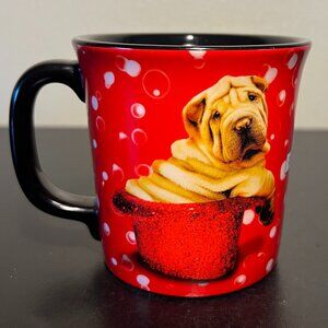 KEITH KIMBERLIN Shar-Pei in Red Glitter Hat Ceramic Mug ~ Dog Lover